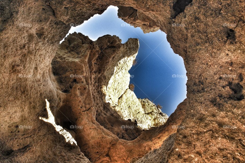 Looking up through cave, Portugal . Looking up through cave, Portugal 