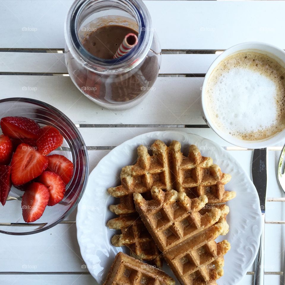 High angle view of breakfast