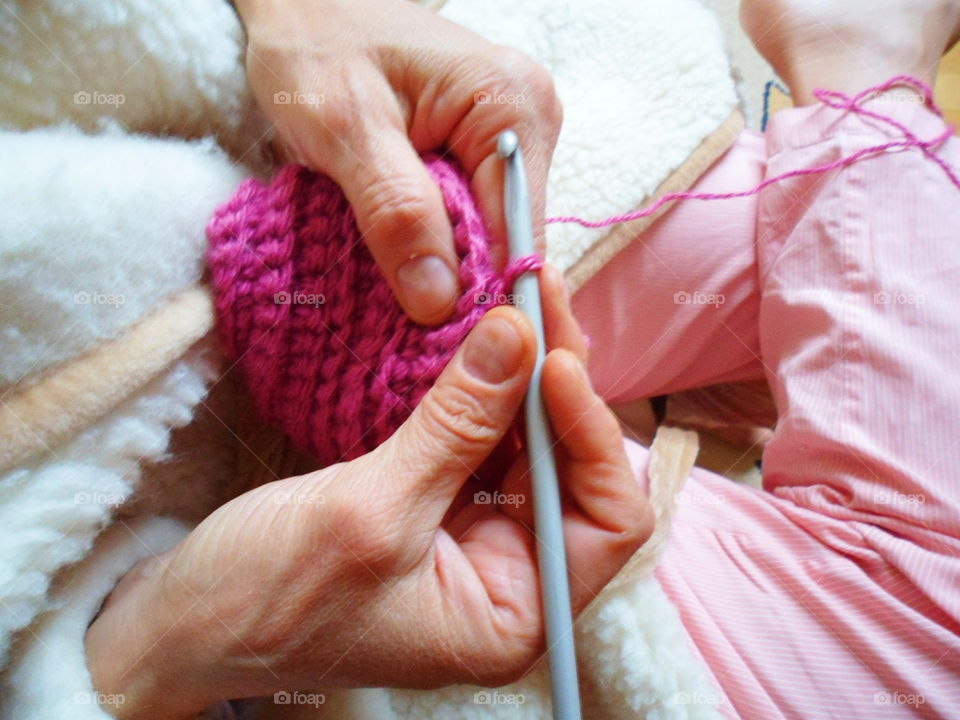 girl knits warm clothes, needlework