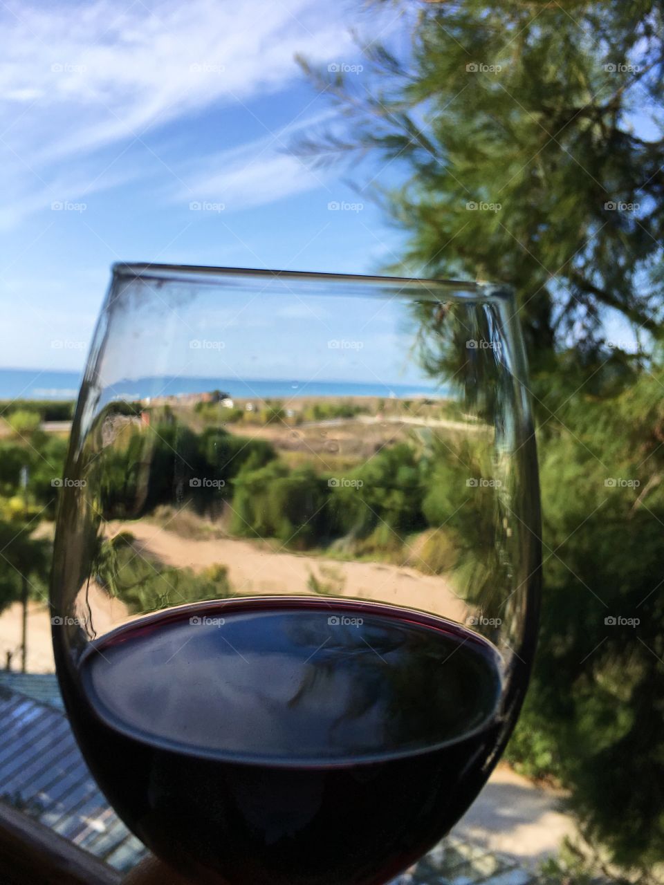 Wineglass Wine Mediterranean Sea landscape