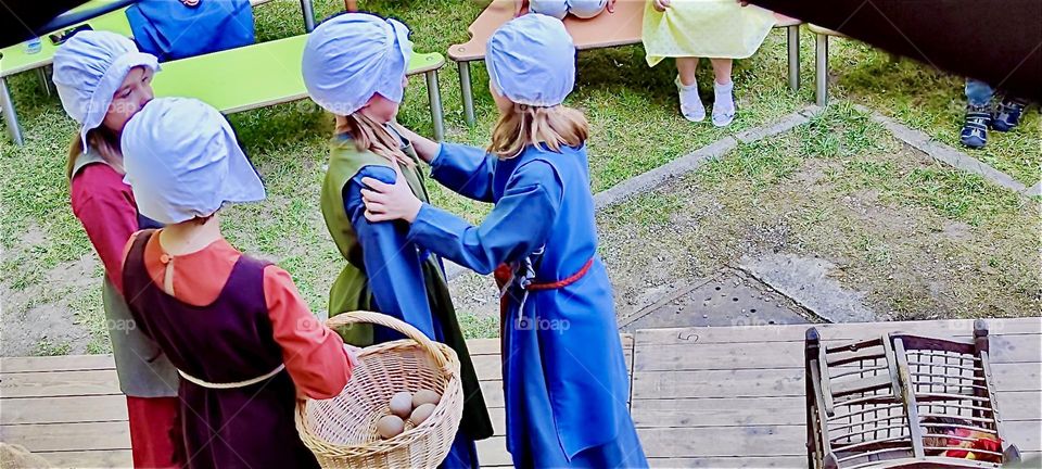 These actresses rehearse for „Da Albrecht und sei Agnes“, the child version of the historic play about Duke „Albrecht“ of „Straubing“, „Bavaria“ and his wife „Agnes Bernauer“ who died tragically at the hands of her inlaws. 2024. Hypnotic Productions