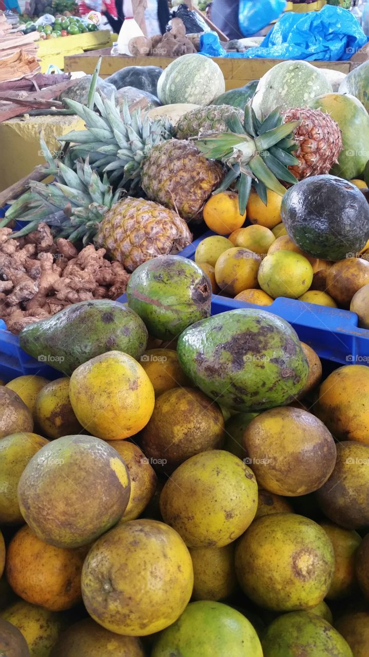 Pineapple, papaya, pumpkin, avocado, ginger, fresh market