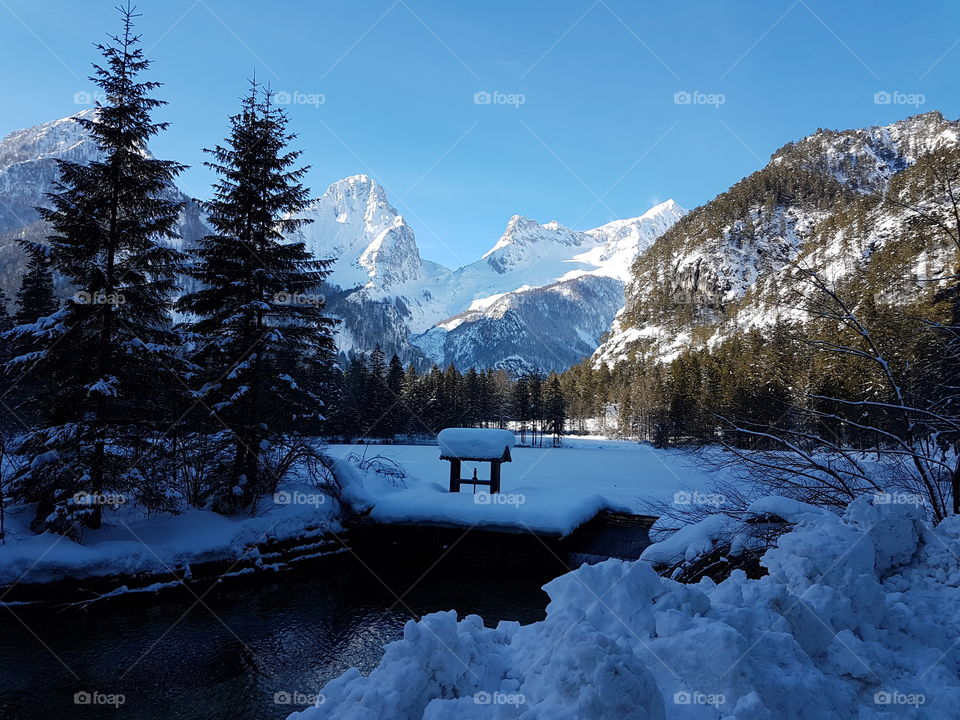 Austria number 1 most beautiful place of 2018 covered in snow and frozen, Hinterstoder lake