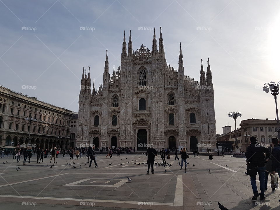 Famous facade of the Duomo of Milan, Italy.