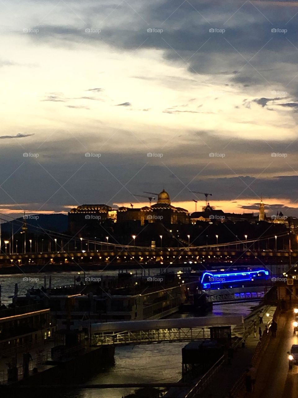 Sunset at river in Budapest