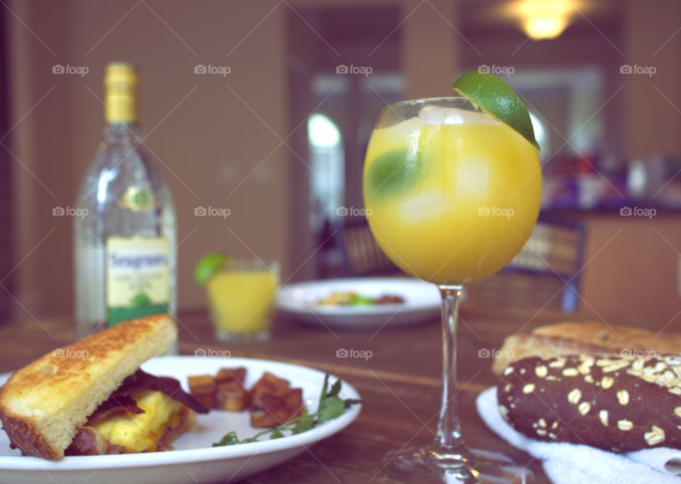 Gin & Juice Brunch. A meal with gin and juice. 