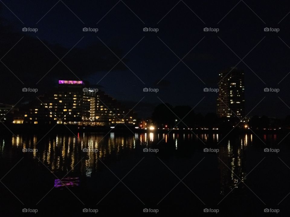 A beautiful nighttime view of the Charles River. 
