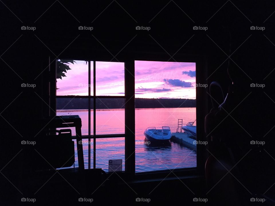 Beautiful purple sunset from boathouse 