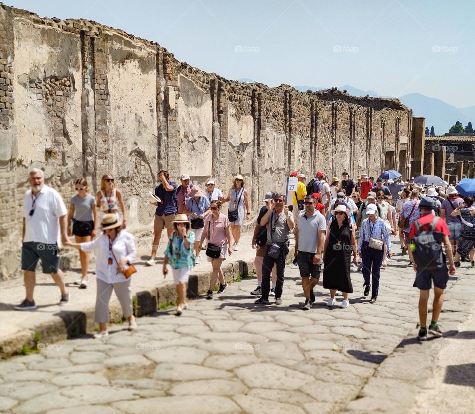 Tourists on the ancient streets of Pompei