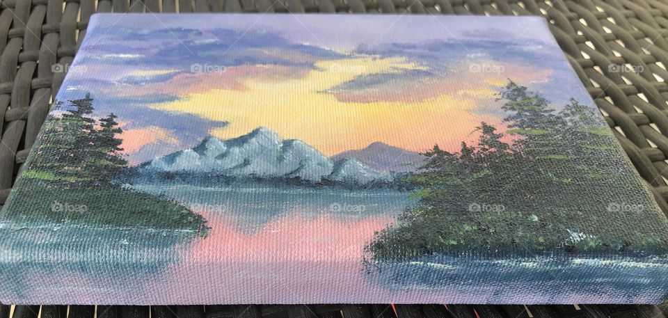 Acrylic sunset painting, hobby