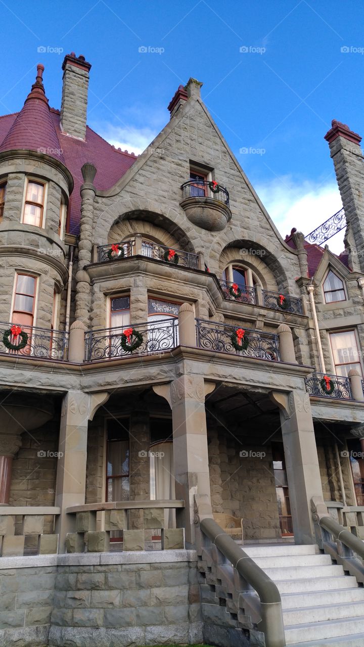 Wrapped in wreaths this Christmas castle delights with it's antiquity.