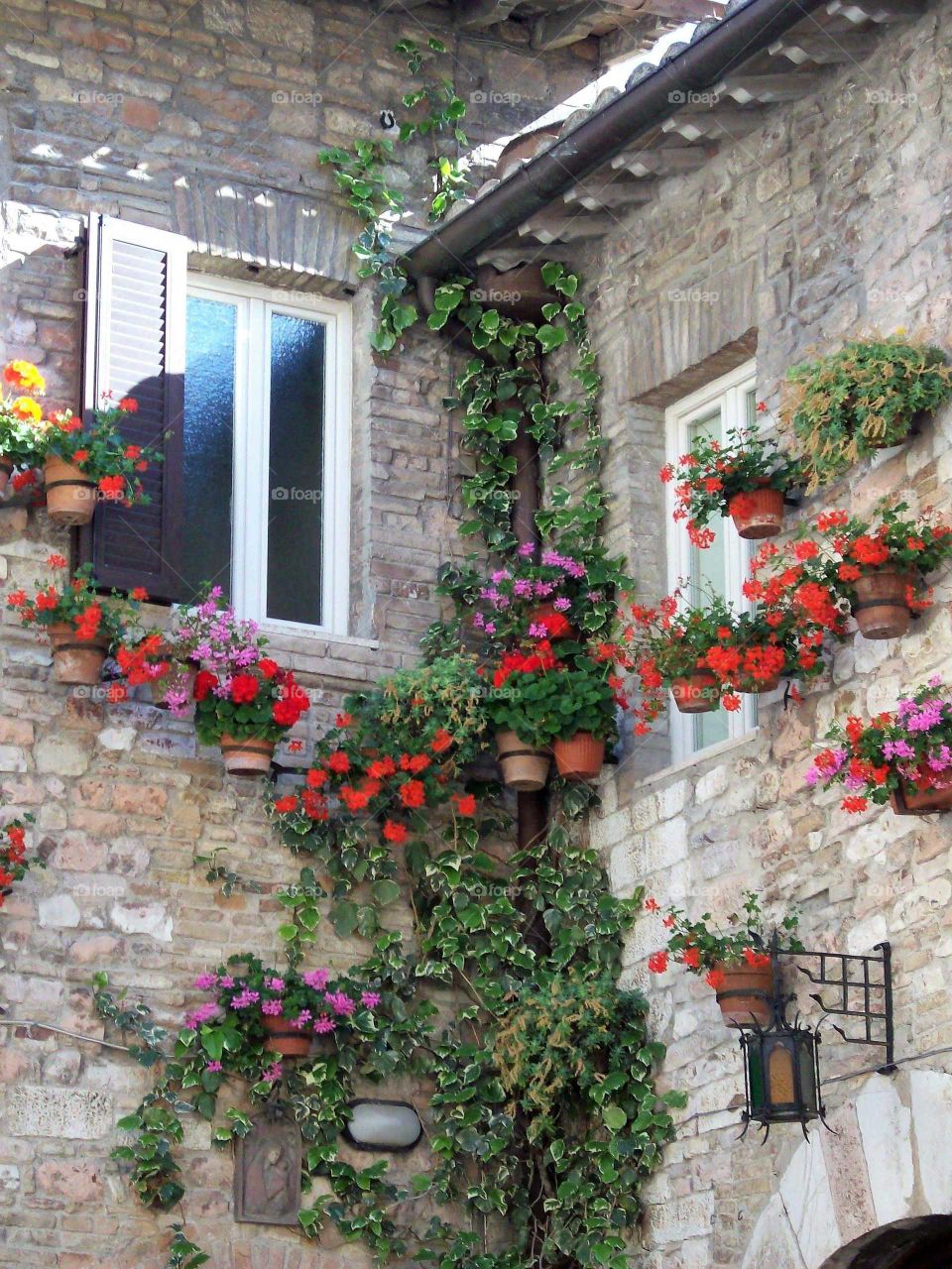 splashes of colour on stone Italian homes