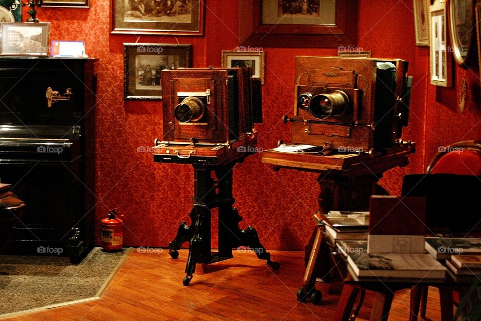 Old cameras in interior 