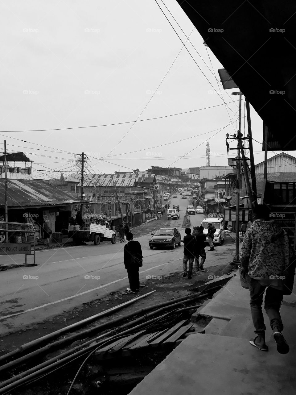 A busy street scene of Ukhrul in Manipur, India