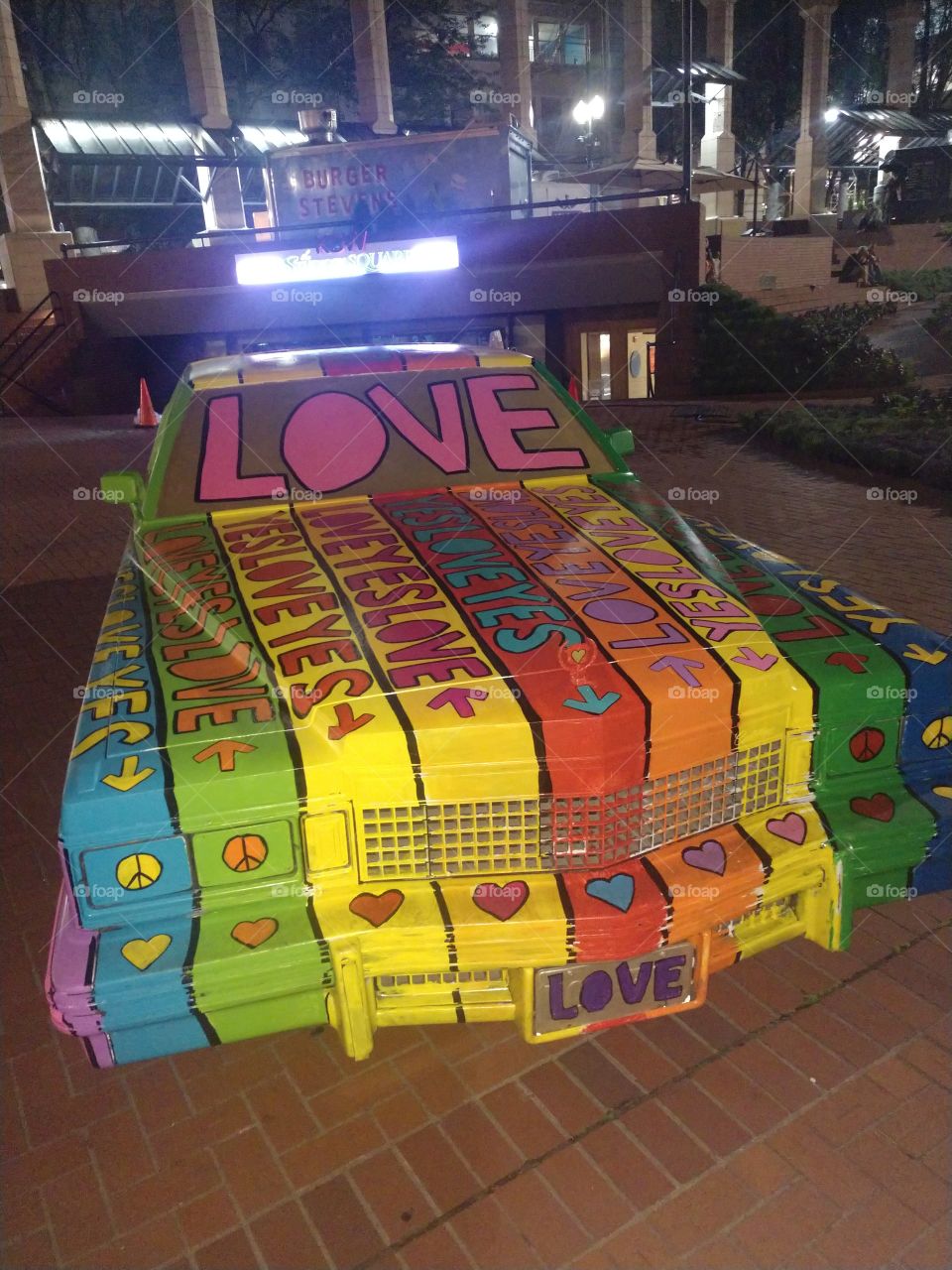 "Love Wins" Rainbow Painted Art Car in Downtown Portland, OR.
