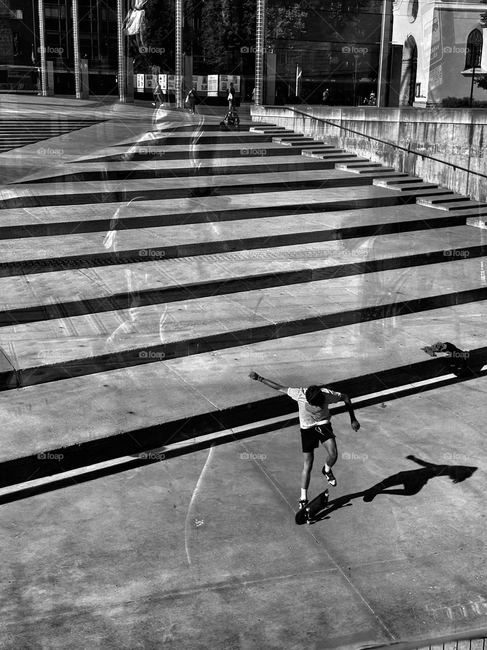 Skating boy, black and white 