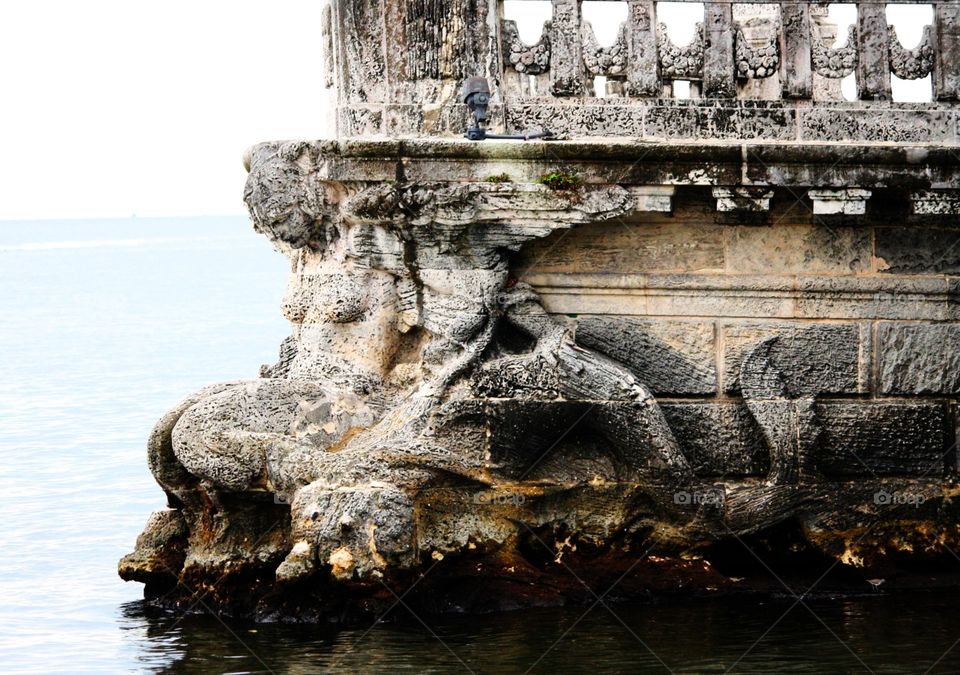 architectural barge showing beautiful sculptures in coral and granite
