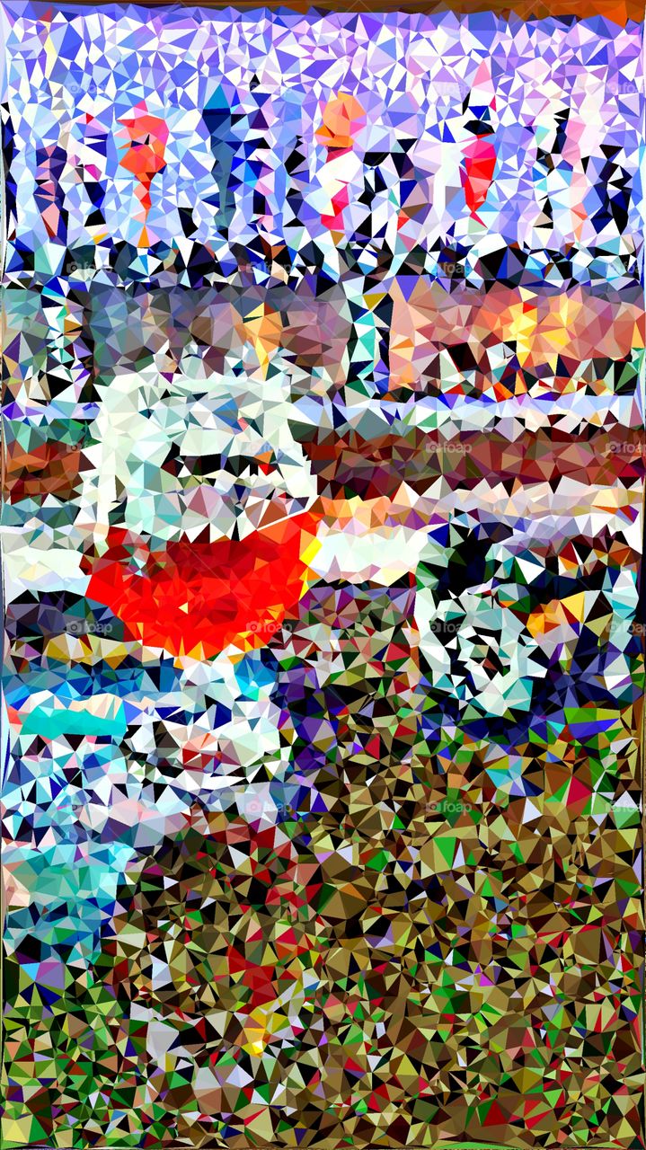 abstract art, a microbrew glass of beer and a camera, with a variety of beer taps in the background.