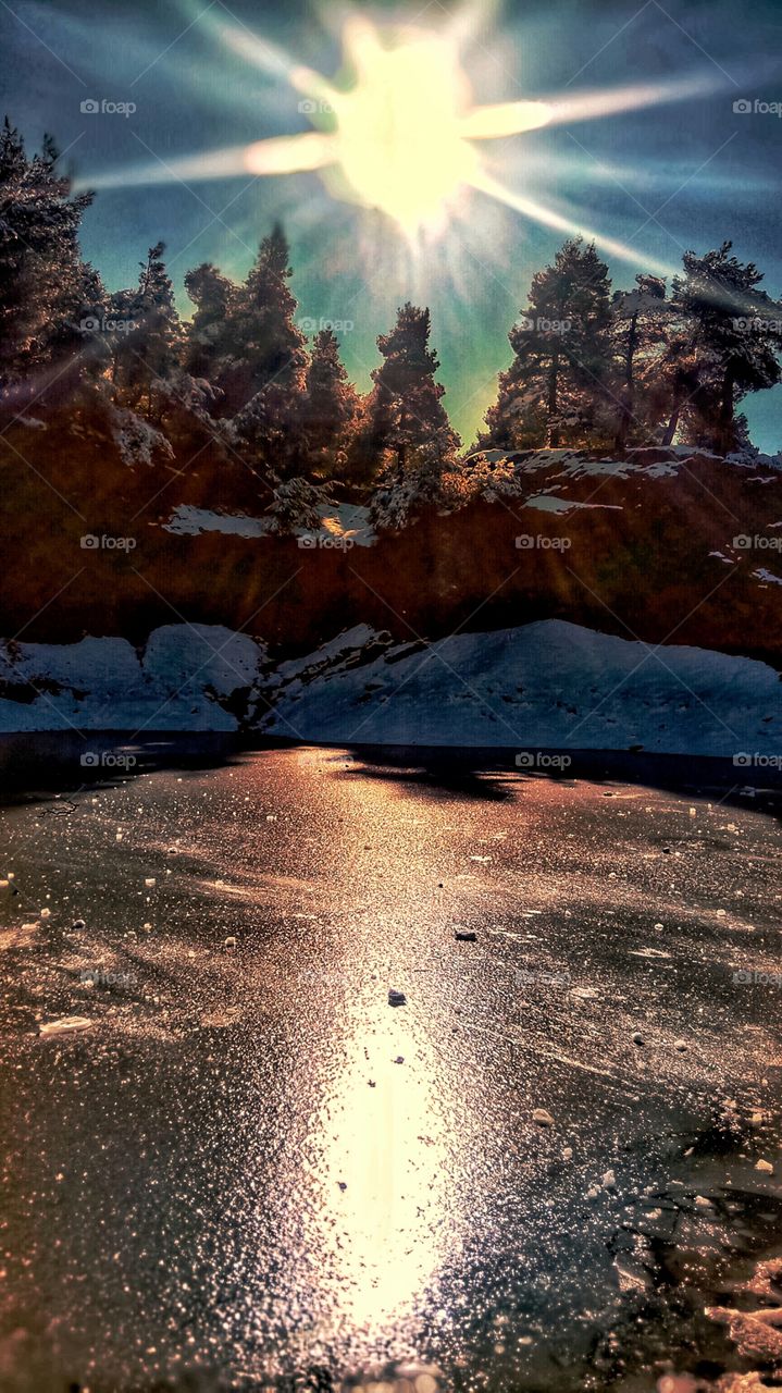 A frozen lake in mountain Parnitha,Greece