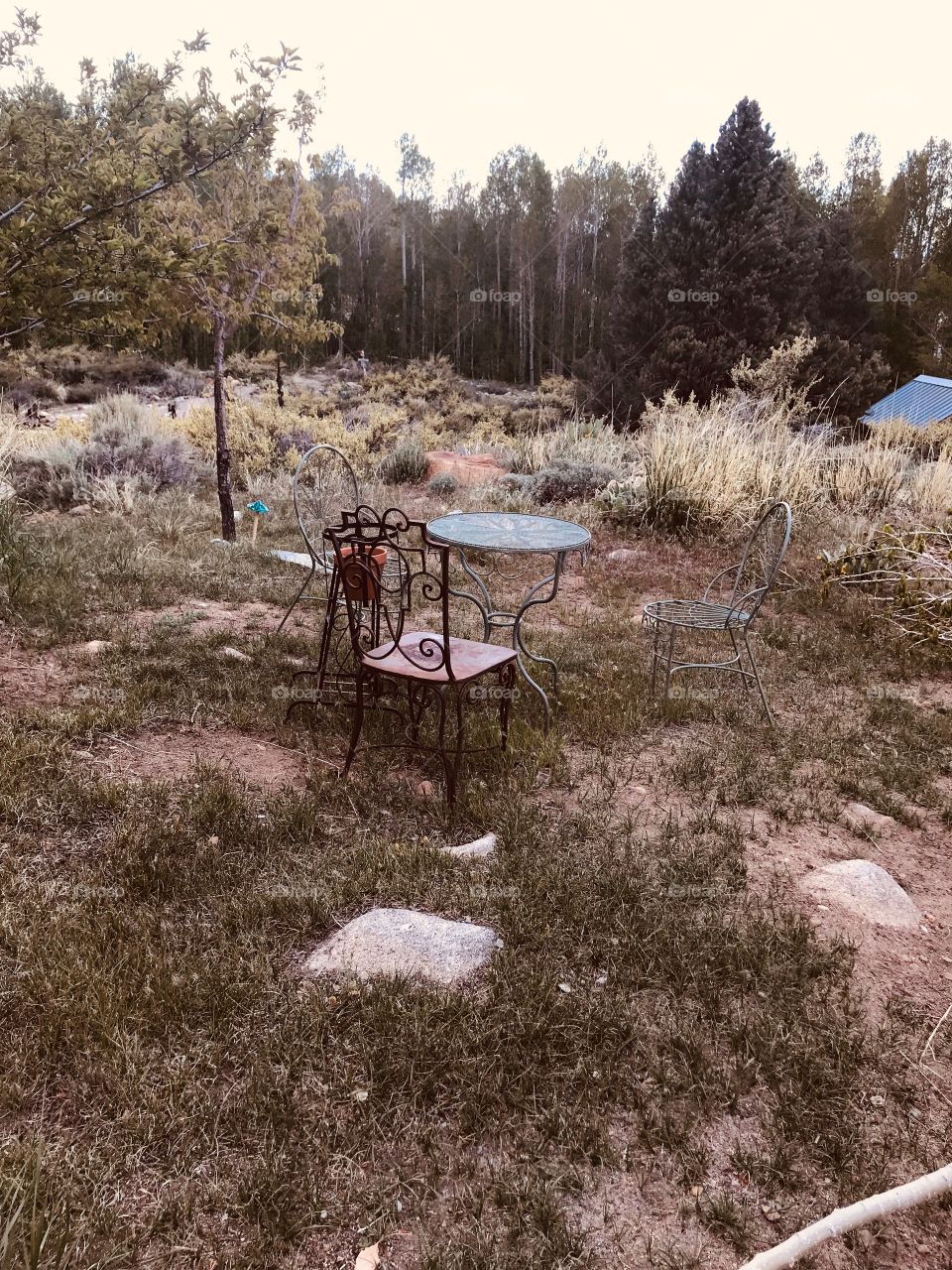 Sitting area outside a cabin we stayed in while we were in Mammoth Lakes, California