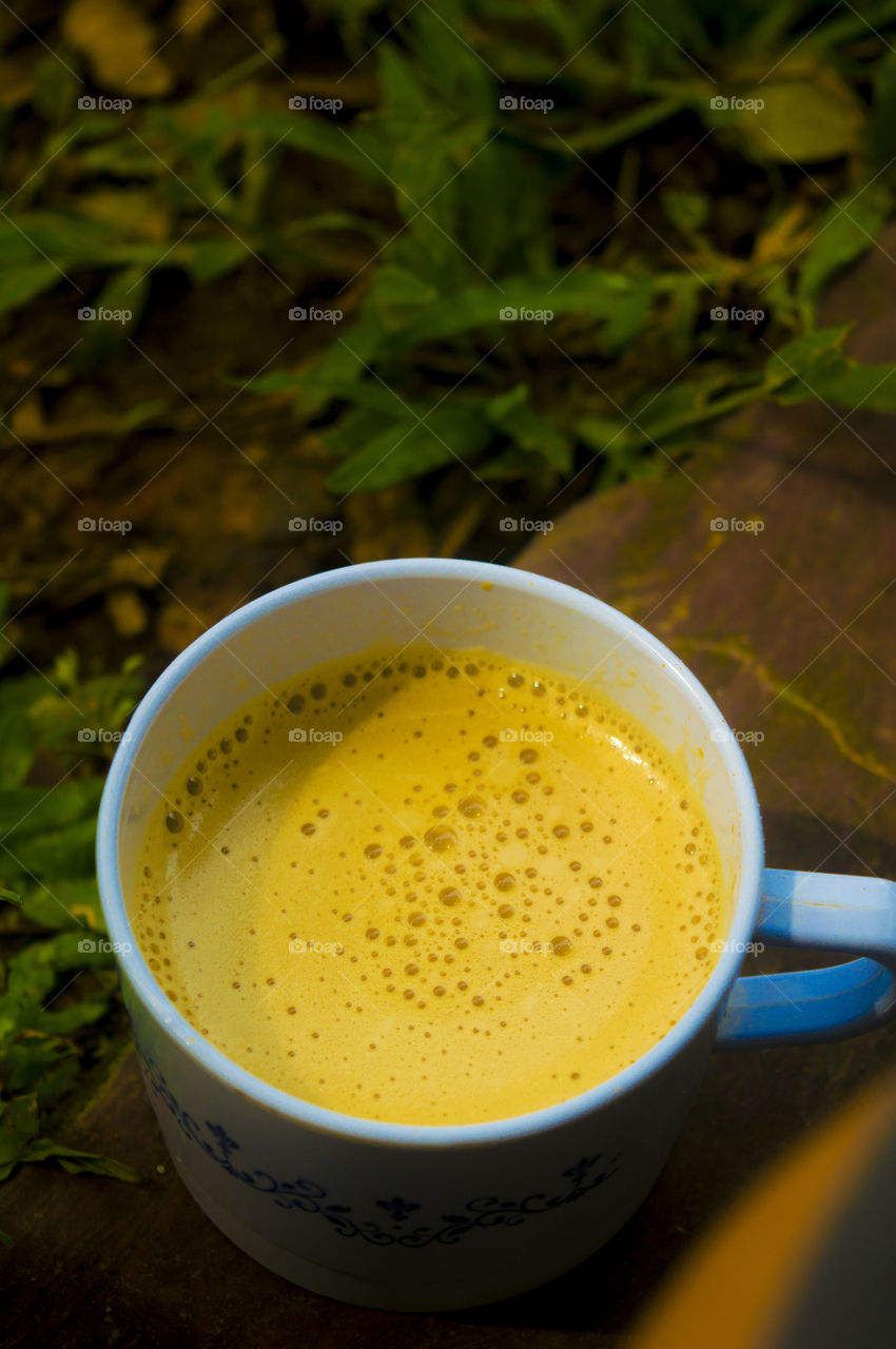 Elevated view of coffee in cup