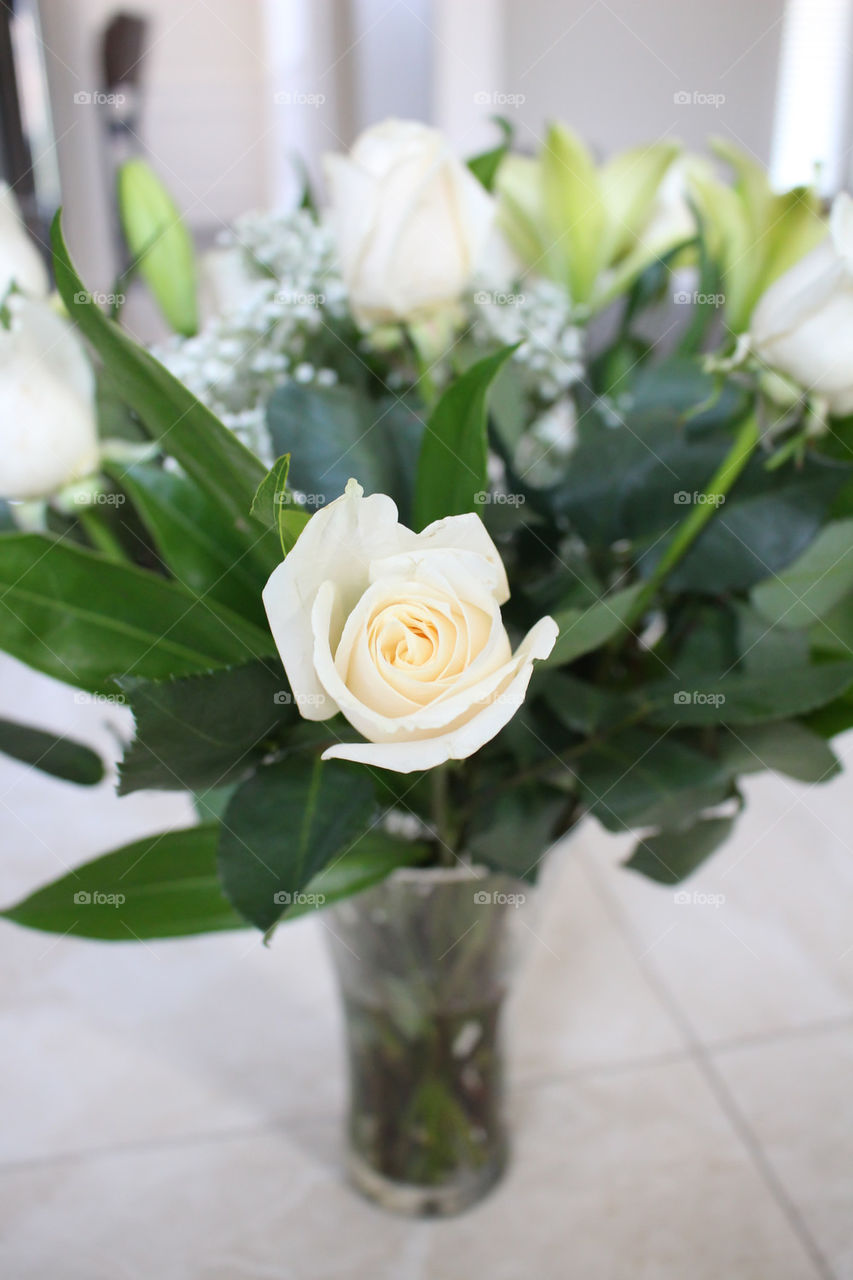 white bouquet of roses