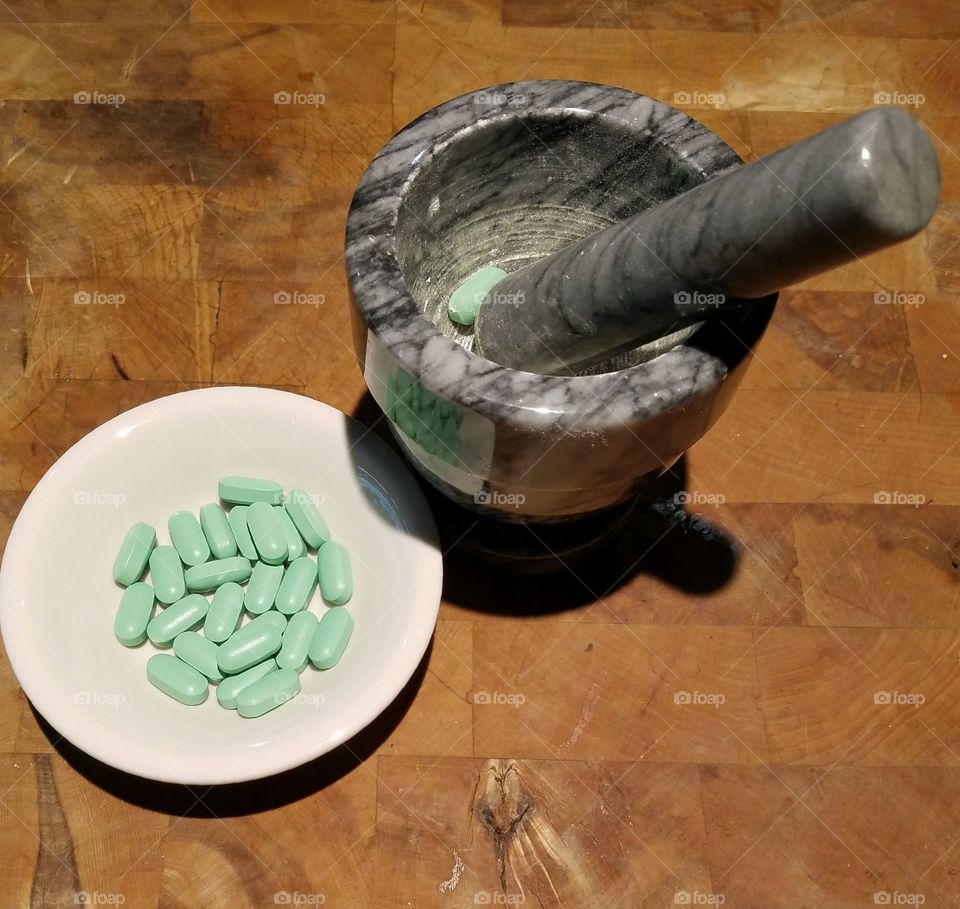 Crushing pills using mortar & pestle