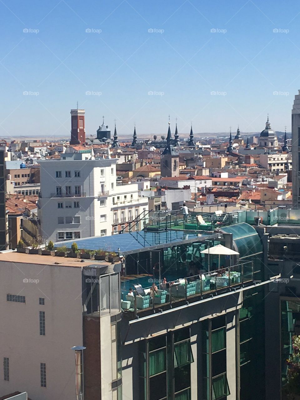 The view from a hotel rooftop in Madrid