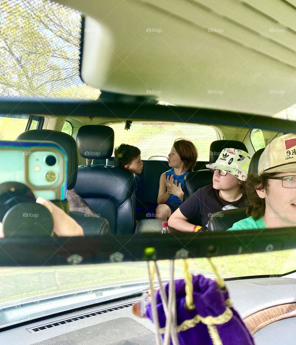 Kids in the rear view. 