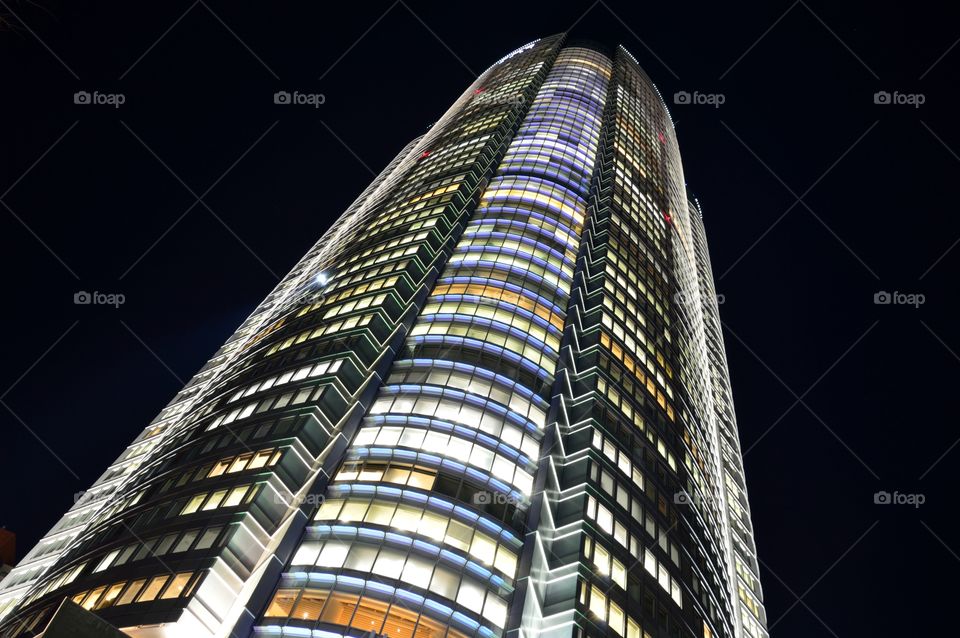 skyscraper at night in Tokyo