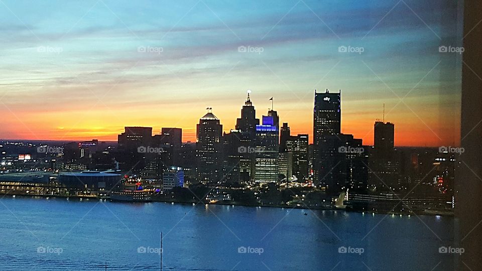 Windsor Ontario Detroit Michigan Skyline at night