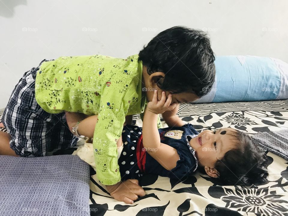 Brother and sister fun with each other 