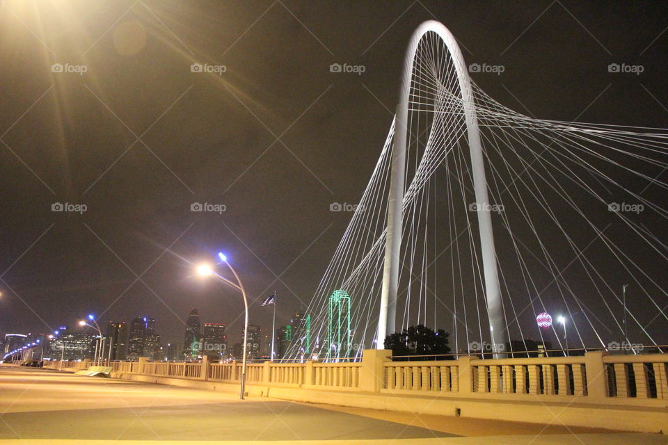 Margret Hill Bridge. Beautiful night view of the Margret Hill Bridge in Downtown Dallas