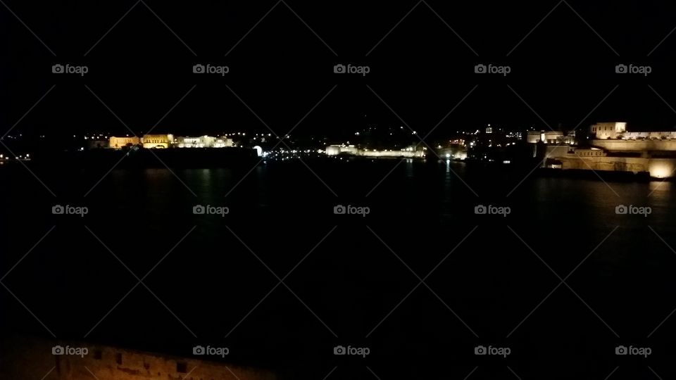 Night lights Valletta harbour