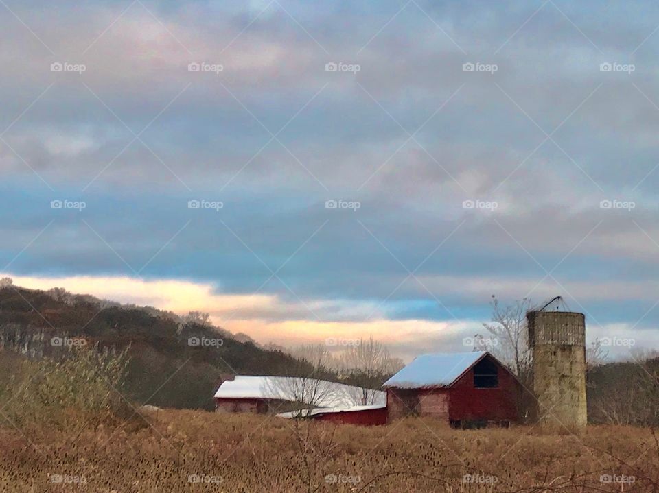 Old Farm at Winter Sunset 