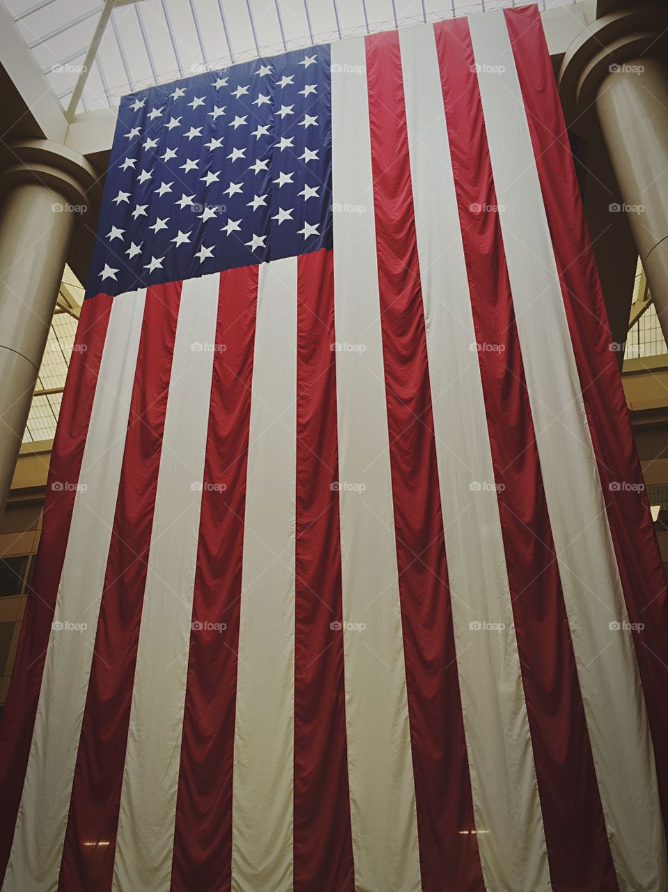 American flag, hanging