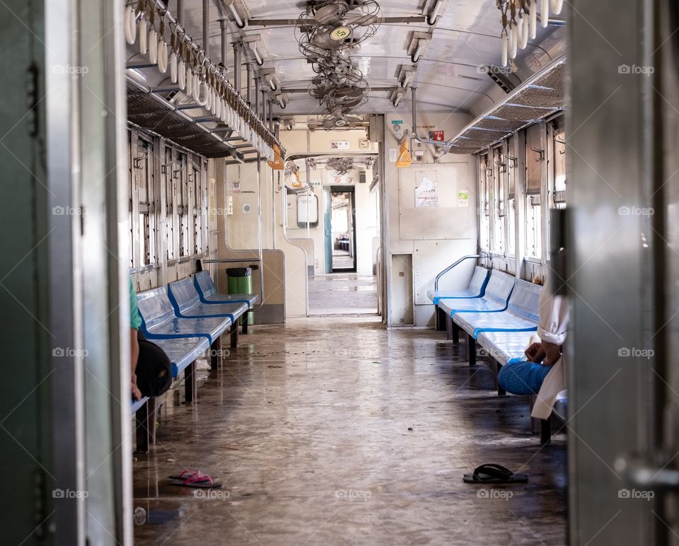 Rangoon/Myanmar-April 14 2019:People’re waiting in a train at central platform in Myanmar New Year 