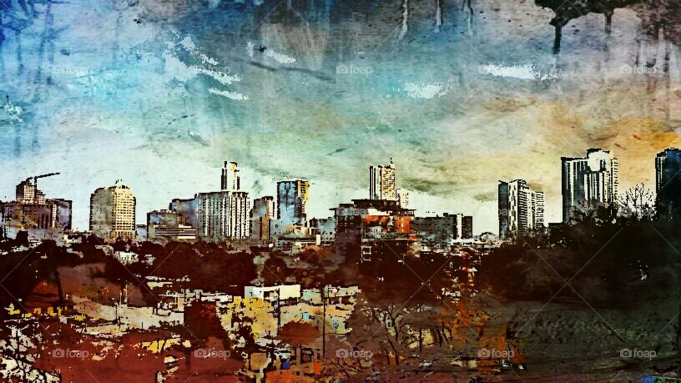 urban Austin. a veiw from the top of graffiti park wall in Austin Tx. edited for artsy effect