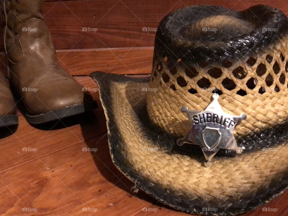 Child’s hat badge and boots. (You’re under arrest!  Lol)