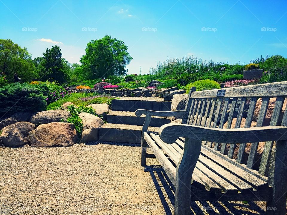 bench in rock garden
