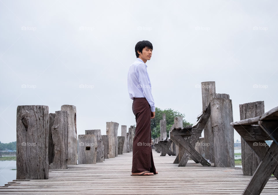 Variety Local life style on U-Bein bridge , the longest wooden bridge in the world , Mandalay Myanmar