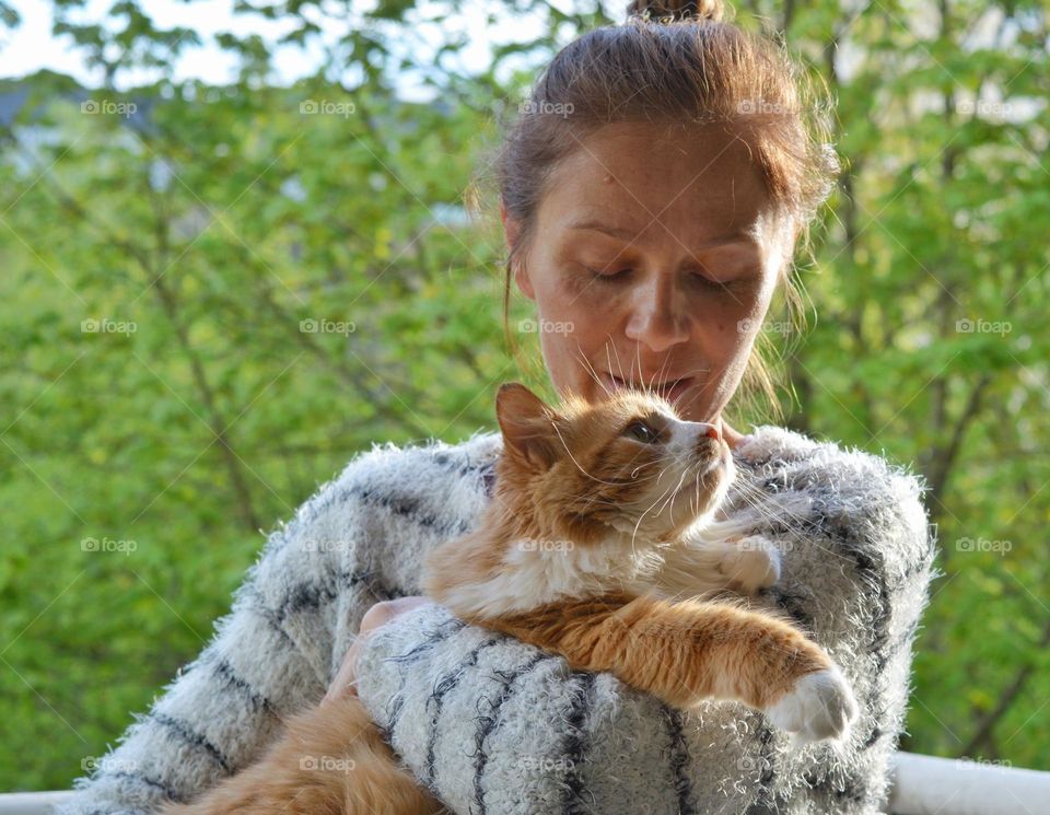 woman with cat pet love, happiness