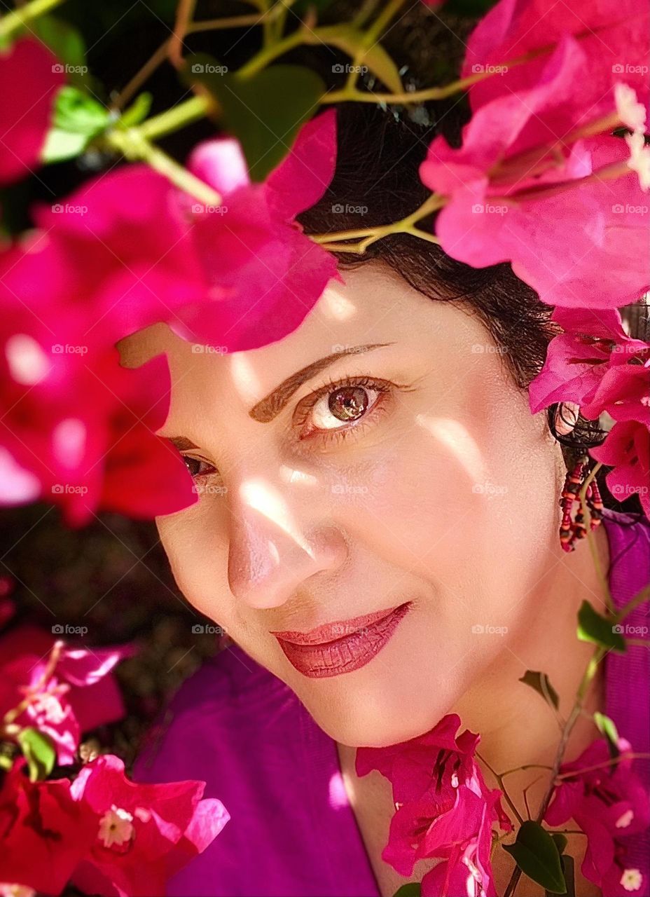 Self Portrait of Woman Surrounded in Pink 