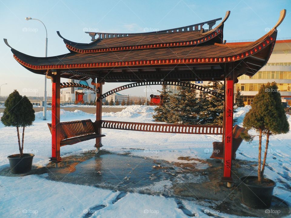 Chinese pagoda-style gazebo in