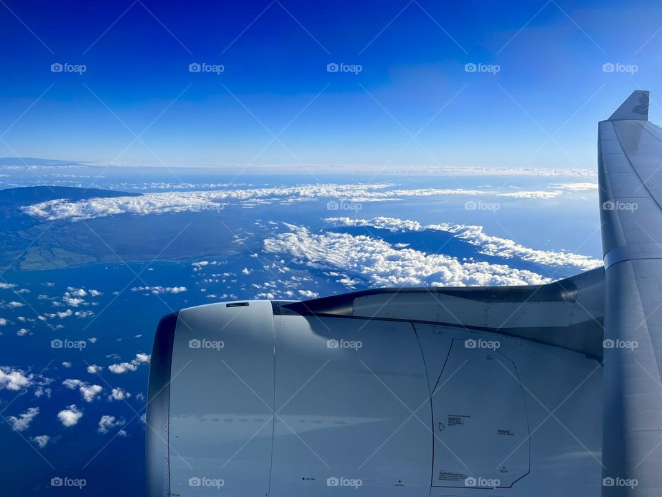 View of the island of Maui from a Hawaiian Airlines Airbus
A330 flying over the Pacific Ocean 