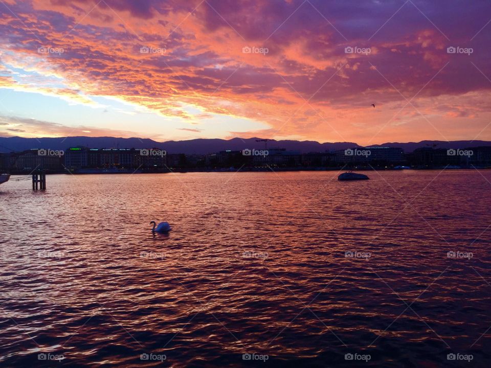 Geneva Lake Sunset. Geneva Lake Sunset Golden Time