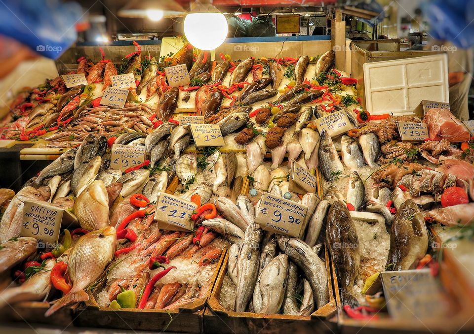 Athens central market fish stall