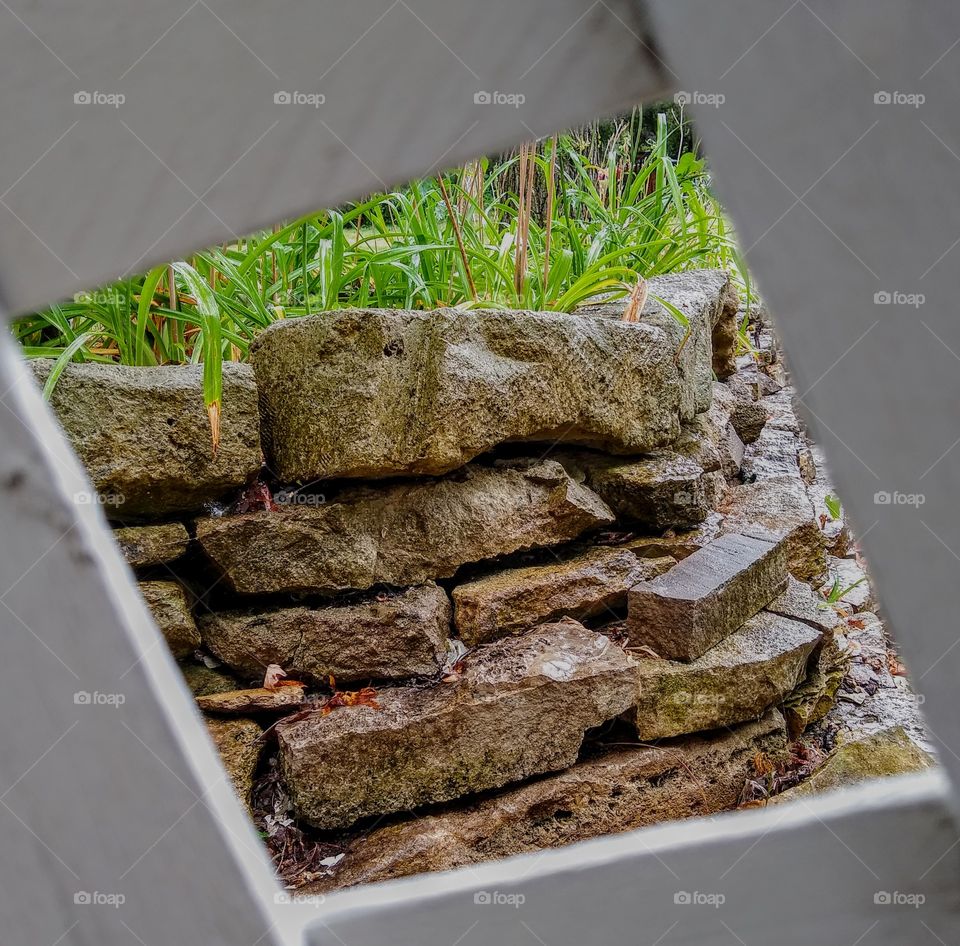 View of Garden Rock Wall Look Through "Rectangle Rocks"