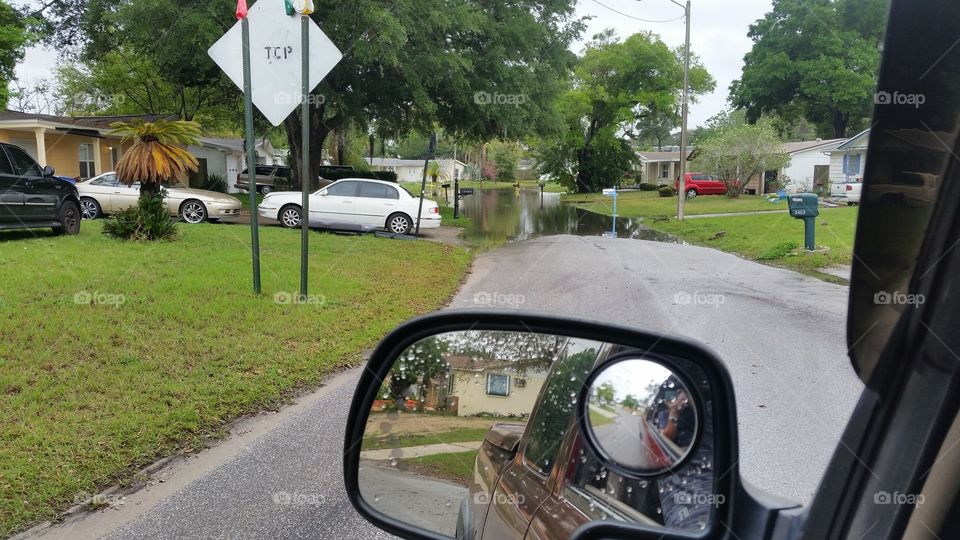 part of a street under water off Moog Rd, west on US HWY 19 in Holiday, Florida after a heavy rain this morning, 04/02/2016. And per flood maps that's not even a flood zone. I was looking at a house in the neighborhood