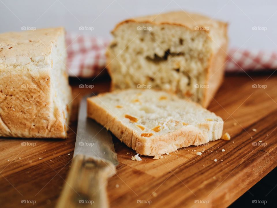 A slice of newly baked bread